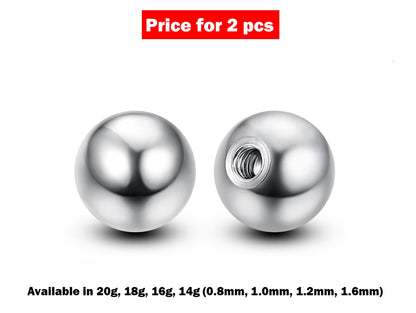 Replacement Balls Piercing Parts – 2pcs Threaded Loose Ball Part Piercing Attachment for Barbell, Labrets, Belly Rings - Vacuum Plated