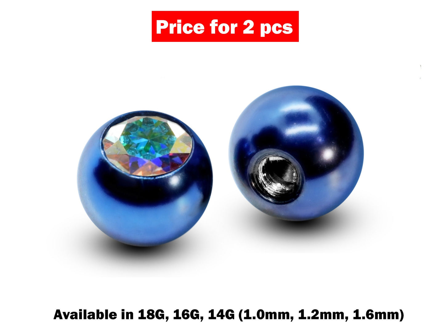 Replacement Piercing Ball – 2pcs Ball Parts with Aurora Borealis Crystals Loose Part Attachment for Barbell, Labret, Externally Threaded