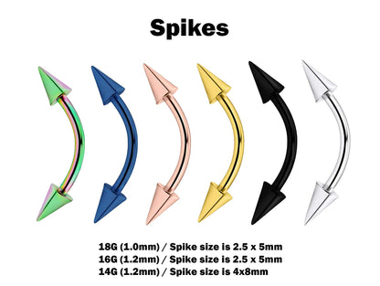 Spike Piercing, Eyebrow Jewelry- 18g 16g 14g Cone / Spike Bent Barbell Stud Piercing for Ear Tragus, Helix Eyebrow Bar