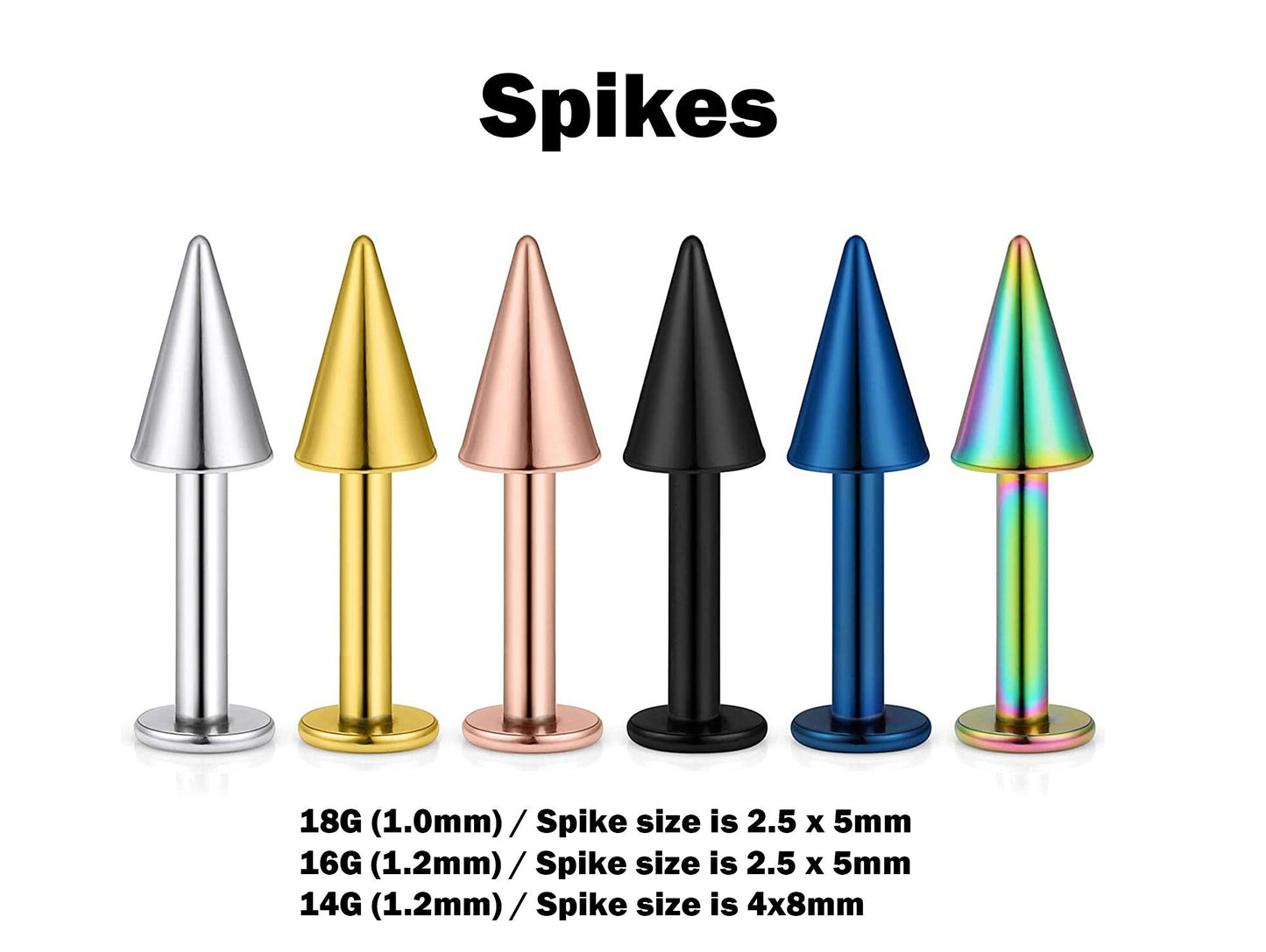 Spike Flat Back Cartilage Earring- Spike / Cone Labret Piercing Body Piercing for Monroe Lip Ring Tragus Helix Stud.