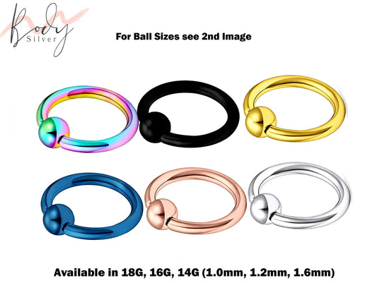 Captive Bead Ring, Ball Hoops Septum Ring - Surgical Steel 316L Ball Closure Ring Body Piercing for Ear Tragus, Helix Earring Stud ,Daith