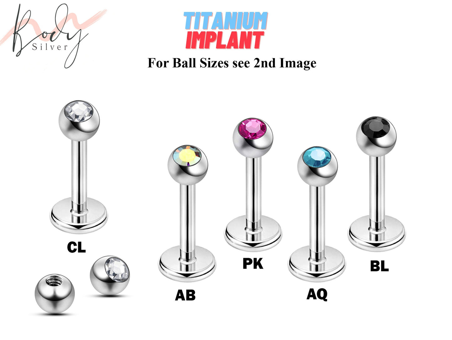 Titanium Flat Back Cartilage Earring- 18g 16g 14g Gem Ball Labret Jewelry Body Piercing for Monroe Lip Ring Tragus Helix Stud