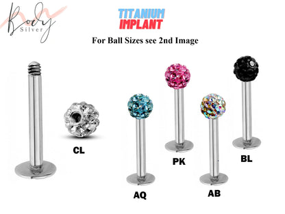 Titamium Flat Back Cartilage Earring- Color Disco Ball Labret Jewelry Body Piercing for Monroe Lip Ring Tragus Helix Earring Stud