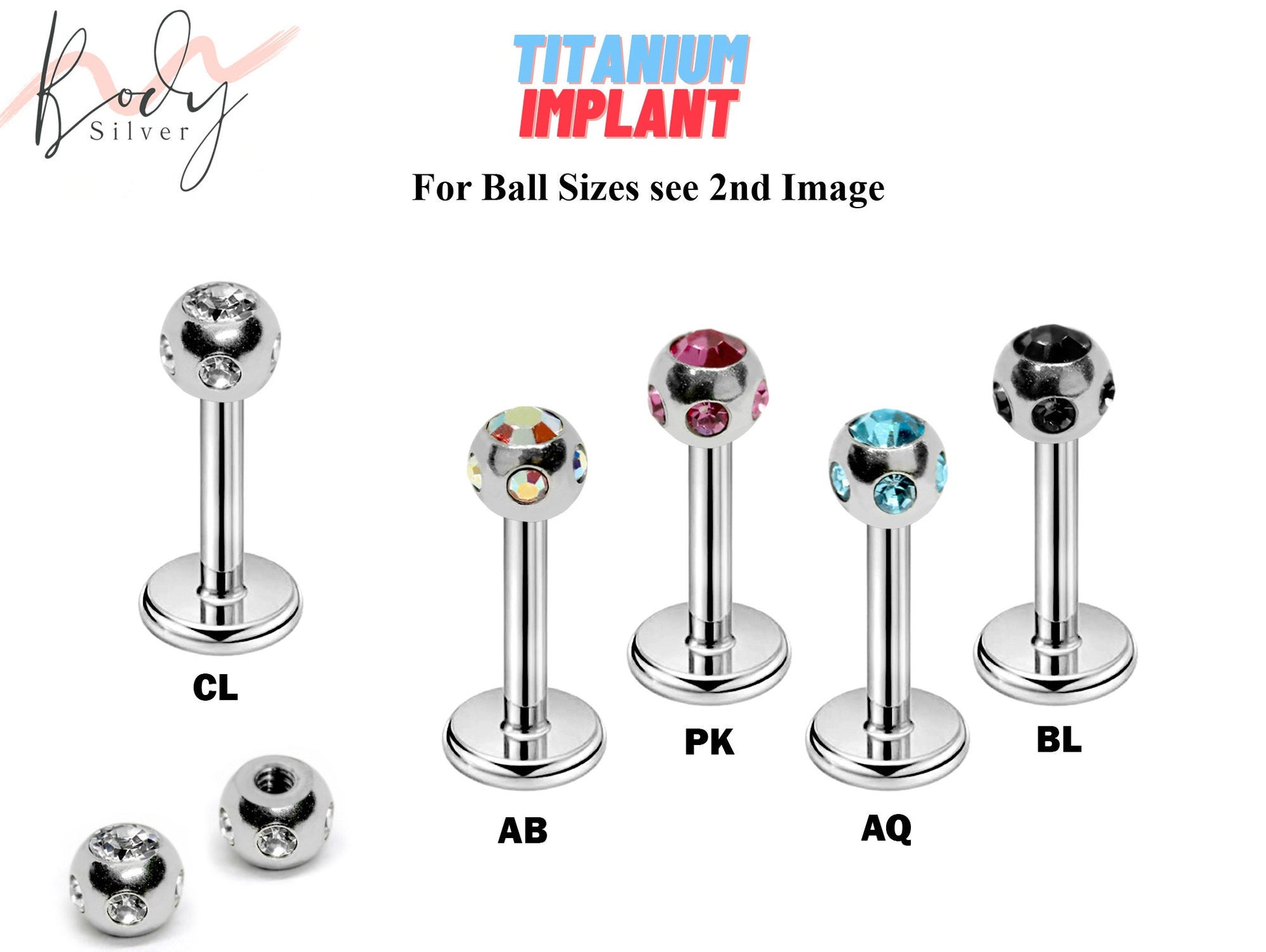 Titanium Lip Piercing, Labret Stud- Multi Stone Ball Labret Jewelry Body Piercing for Monroe Lip Ring, Tragus Helix Earring Stud