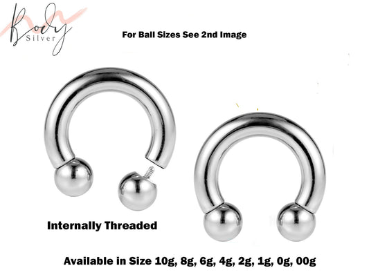 Horseshoe Barbell, Septum Ring - Nose Ring Size 10g to 00g - Horseshoe Piercing for Tragus Helix Eyebrow, Nipple Ear Piercings