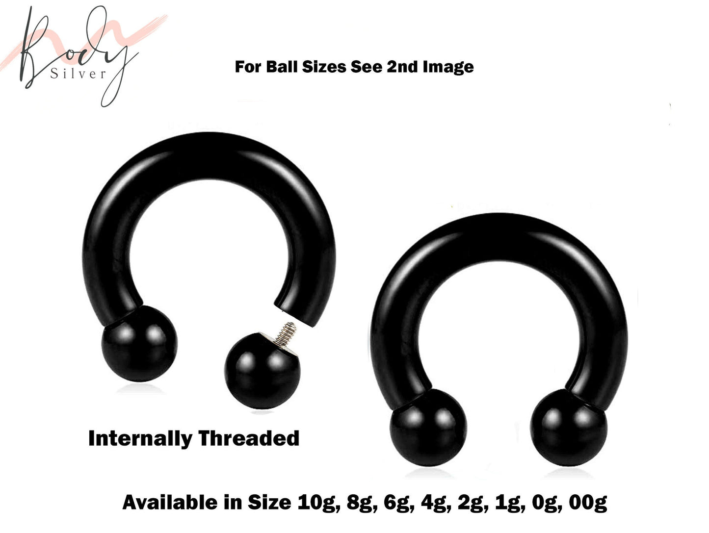 Black Septum Ring, Horseshoe Barbell - Nose Ring Size 10g to 00g - Horseshoe Piercing for Tragus Helix Eyebrow, Nipple Ear Piercings