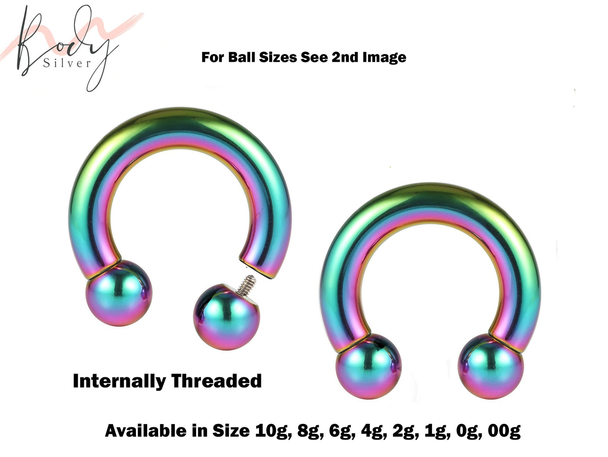 Rainbow Septum Ring, Horseshoe Barbell - Nose Ring Size 10g to 00g - Horseshoe Piercing for Tragus Helix Eyebrow, Nipple Ear Piercings