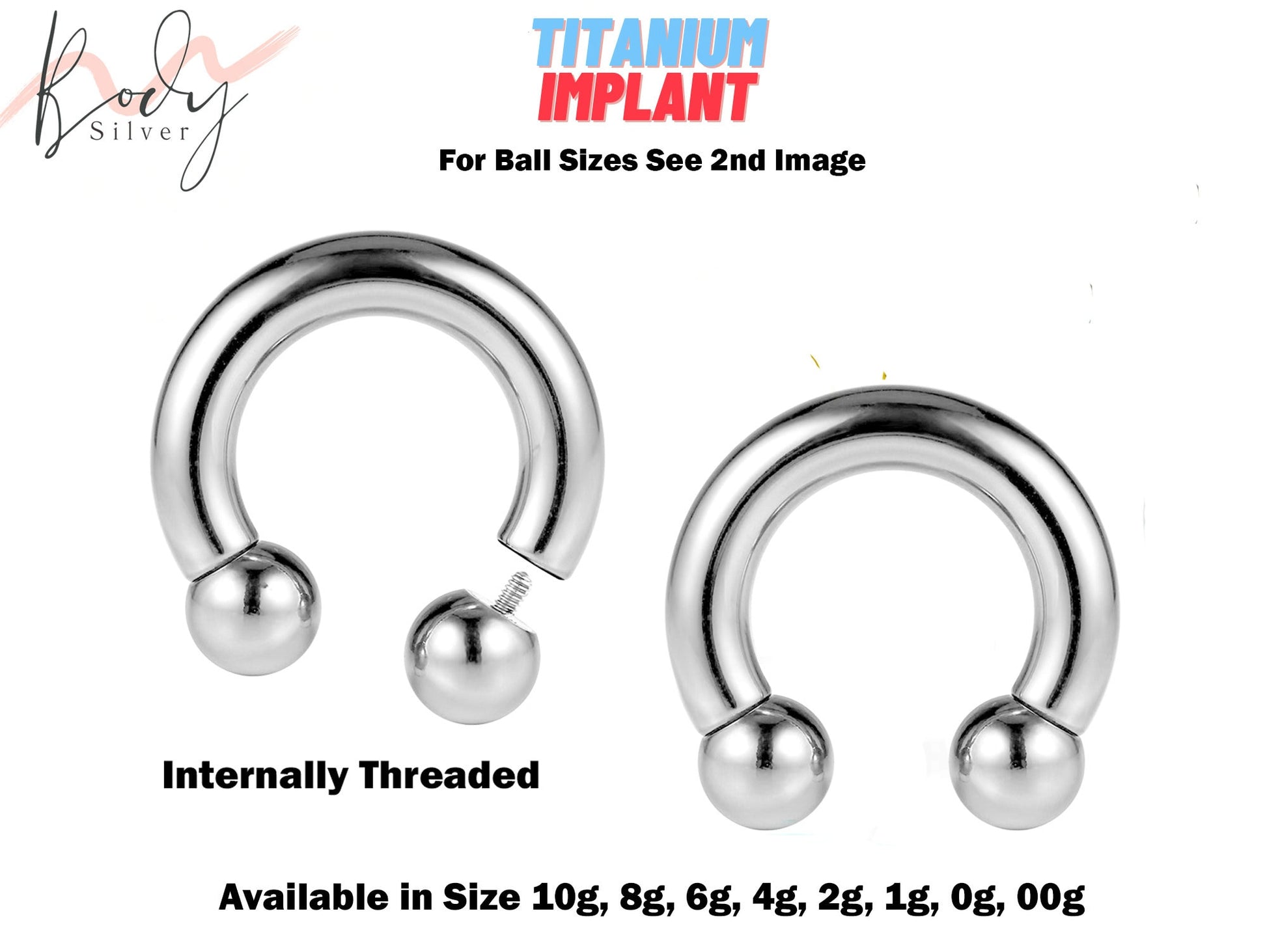 Titanium Horseshoe Barbell, Septum Ring- Nose Ring Size 10g to 00g