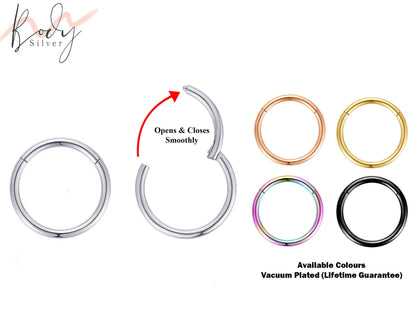 Clicker Hoops Earrings , Nose Ring - Color Septum Clicker Ring 8g 10g 12g14g 16g 18g 20g - Piercing for, Helix, Tragus, Cartilage piercing