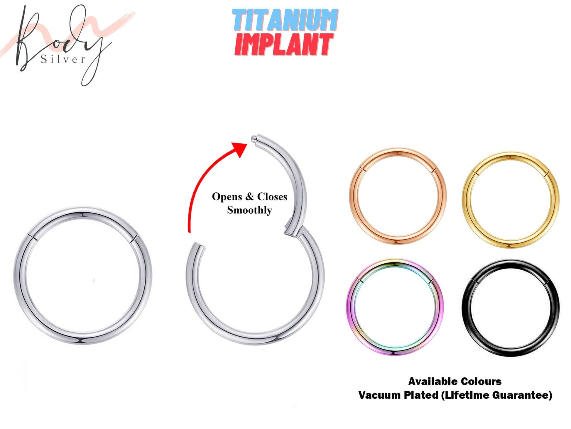 Titanium Clicker Hoops Earrings , Nose Ring - Color Septum Clicker Ring 8g 10g 12g 14g 16g 18g 20g - Piercing for, Helix, Tragus, Cartilage