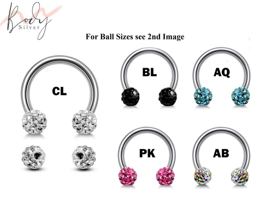 Circular Barbell, Septum Ring - Nose Ring with Ferido Crystal Ball - Horseshoe Piercing for Tragus Helix Eyebrow ,Nipple Ear Piercings