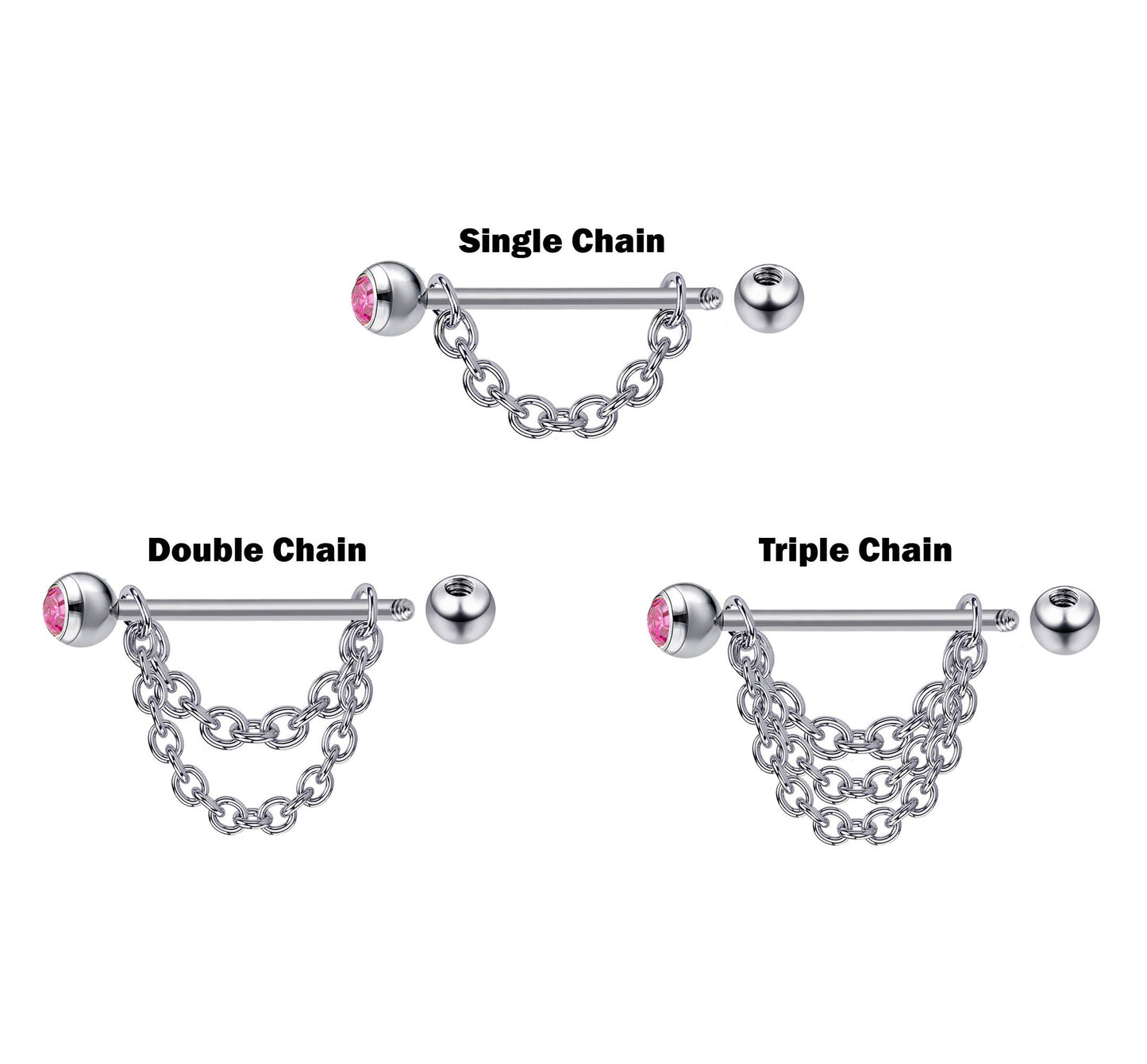 Titanium Nipple Piercing Chain, Nipple Barbell - 16g 14g Nipple Jewelry Barbell with Chain and CZ Gem Ball Crystals - Nipple Jewelry