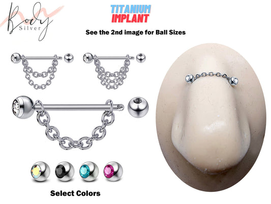 Titanium Nose Bridge Chain Nose Piercing Nose Chain Piercing with Gem Ball CZ Crystals - Nipple Bar Ear Nostril Jewelry with Bridge Chain