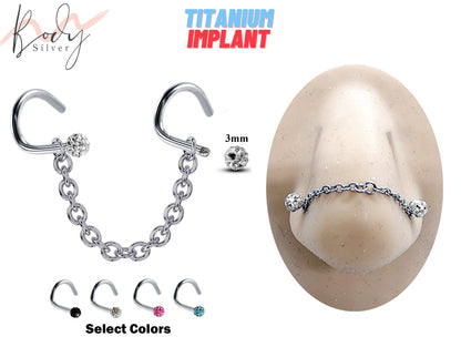 Titanium Nasallang jewelry, Nostril Chain- Nose Piercing with Nostril Screw Ferido Ball - Body Piercing Nostril Jewelry with Bridge Chain