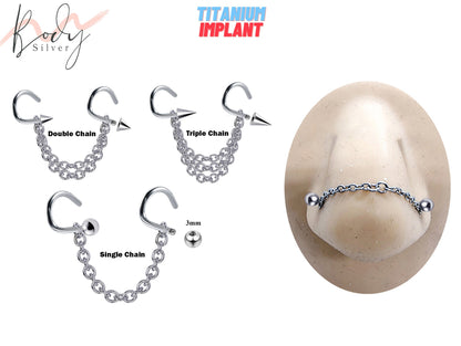 Titanium Nasallang Nose Chain Piercing, Nostril Jewelry - Nose Piercing with Nostril Screw studs - Nostril Jewelry with Bridge Chain