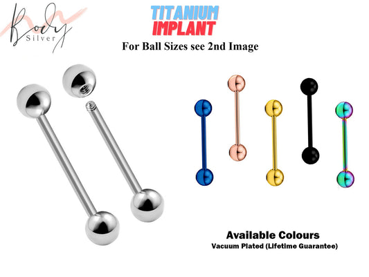 Titanium Tongue Ring, Straight Barbell - Barbell Studs. Body Jewelry Barbells, Daith, Tragus, Helix, Nipple Bar, Conch