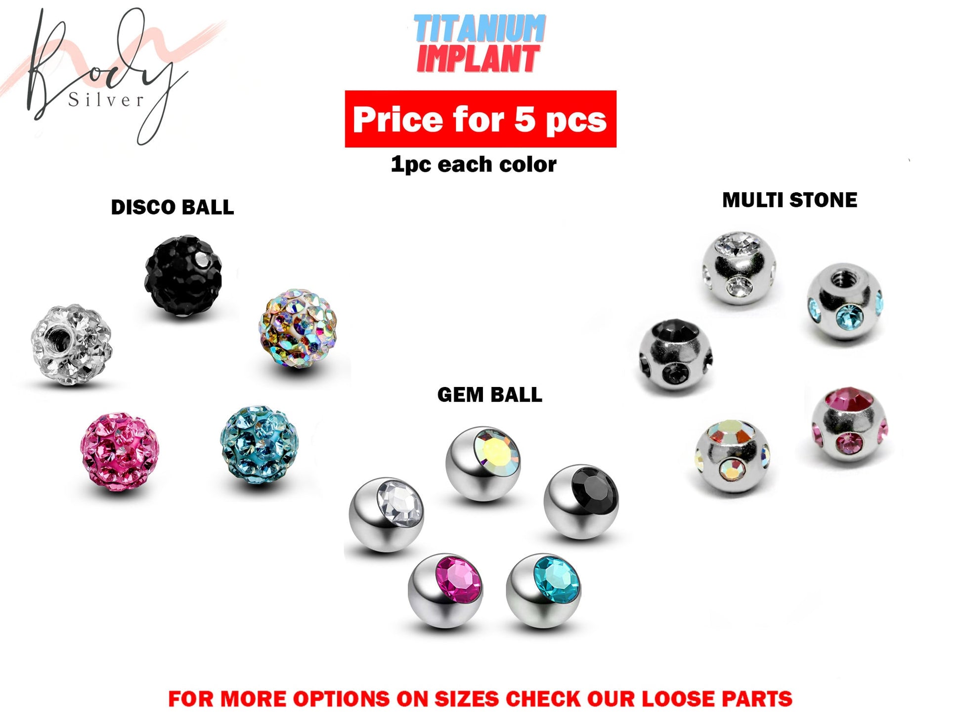 Titanium Loose Piercing Parts, Body Jewelry Replacement - 20g 18g 16g 14g Ball Attachment for Externally Threaded Piercings Barbell, Labret