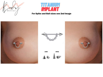 Titanium Nipples Piercing, Nipples Jewelry - 16g 14g Spike / Cone Nipple Shield Piercing with Piercing Chain, Nipple Rings, Nipple Chain