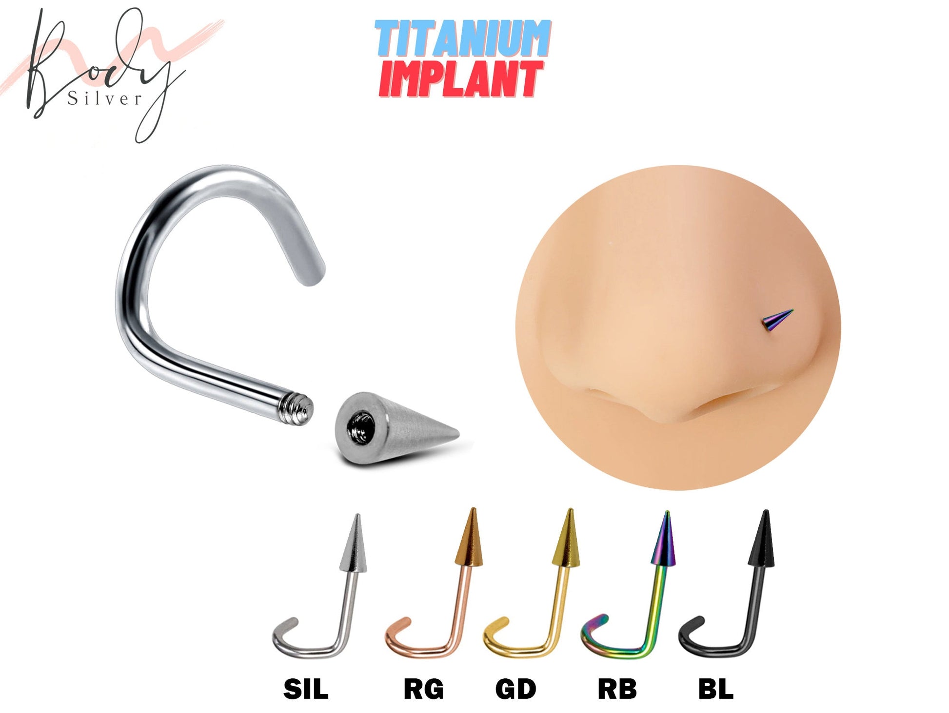 Titanium Spike Nostril Screw, Nostril Stud Cone - Body Piercing 20g 18g 16g Nose Jewelry, Nose Pin, Nose Piercing, Indian Nose studs