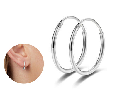 Huggie Hoop Earrings, Cartilage Hoops - 1 Pair Unisex Sleeper Hoops for Nose Ring Helix Ring Daith Ring - Available in Silver and Rose Gold