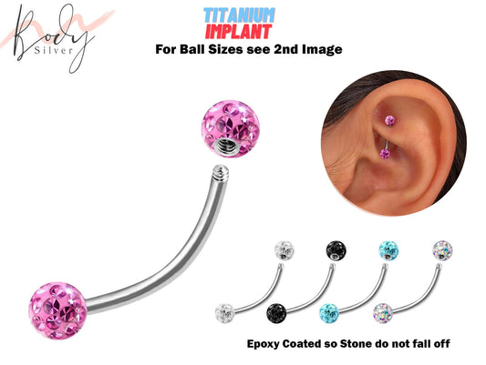 Titanium Rook Piercing Jewelry, Eyebrow Ring - Surgical Steel Bent Bar with Epoxy coated Ferido Ball - Body Jewelry for Nipple, Nose, Lips