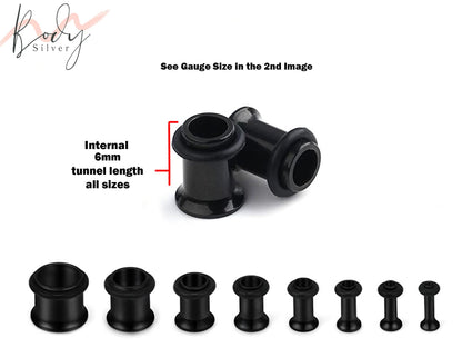 Single Flare Plugs, Ear Stretchers - Surgical Steel Single Flared Tunnels, Taper with Rubber O-ring - Steel and Black Color