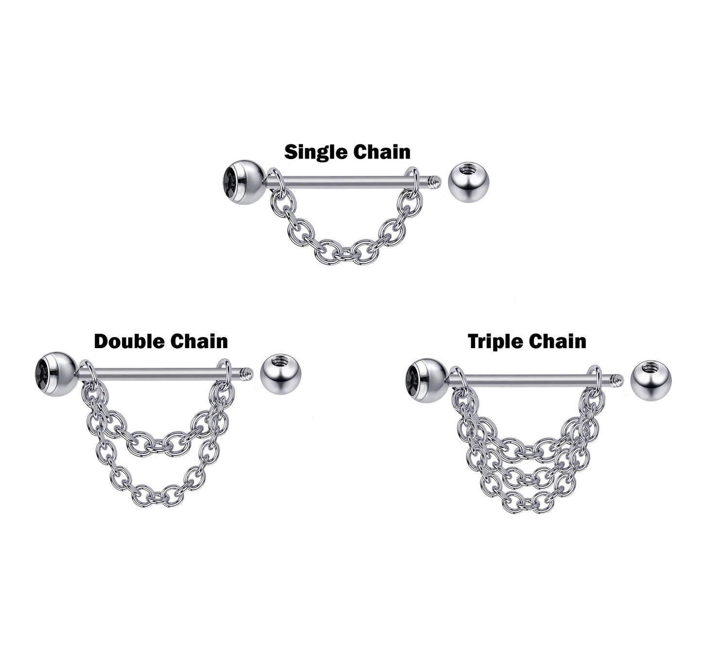 Titanium Nipple Piercing Chain, Nipple Barbell - 16g 14g Nipple Jewelry Barbell with Chain and CZ Gem Ball Crystals - Nipple Jewelry