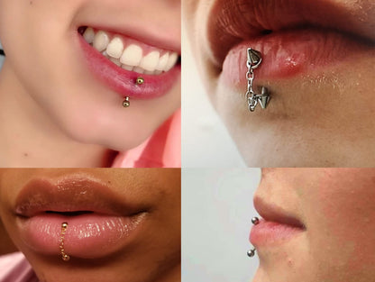 Titanium Lip Ring Vertical Labret Piercing with Chains - 18g 16g 14g Lip Piercing Curved Bar, Body Jewelry Gold, Rose Gold, Black & Steel