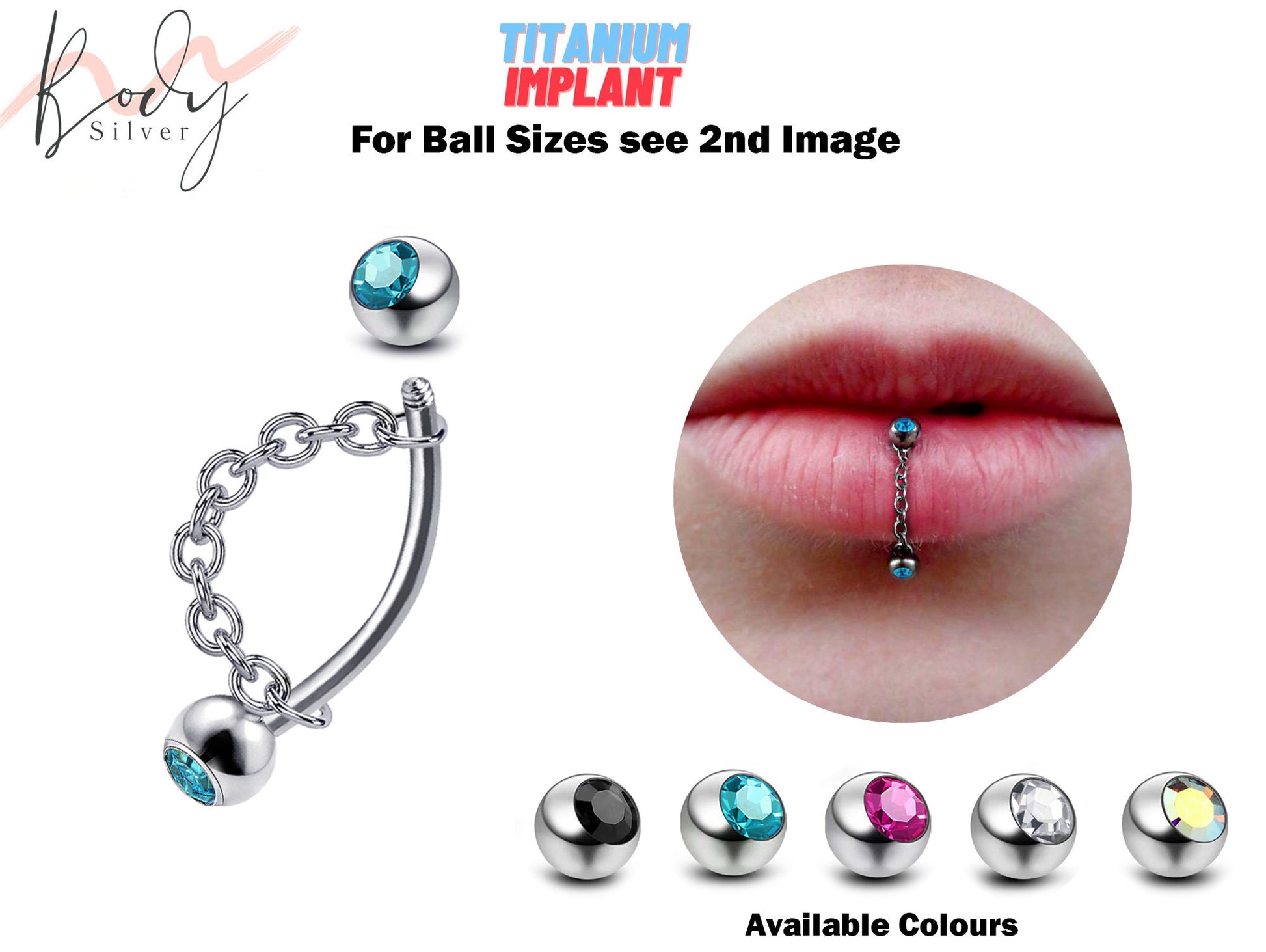 Titanium Lip Stud Vertical Labret Piercing with CZ Gem Ball - 18g 16g 14g Lip Piercing Curved Bar Lip Jewelry Gold, Rose Gold, Black & Steel