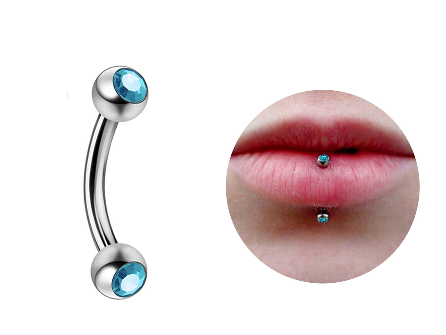 Titanium Lip Stud Vertical Labret Piercing with CZ Gem Ball - 18g 16g 14g Lip Piercing Curved Bar Lip Jewelry, Cartilage, Rook Earring