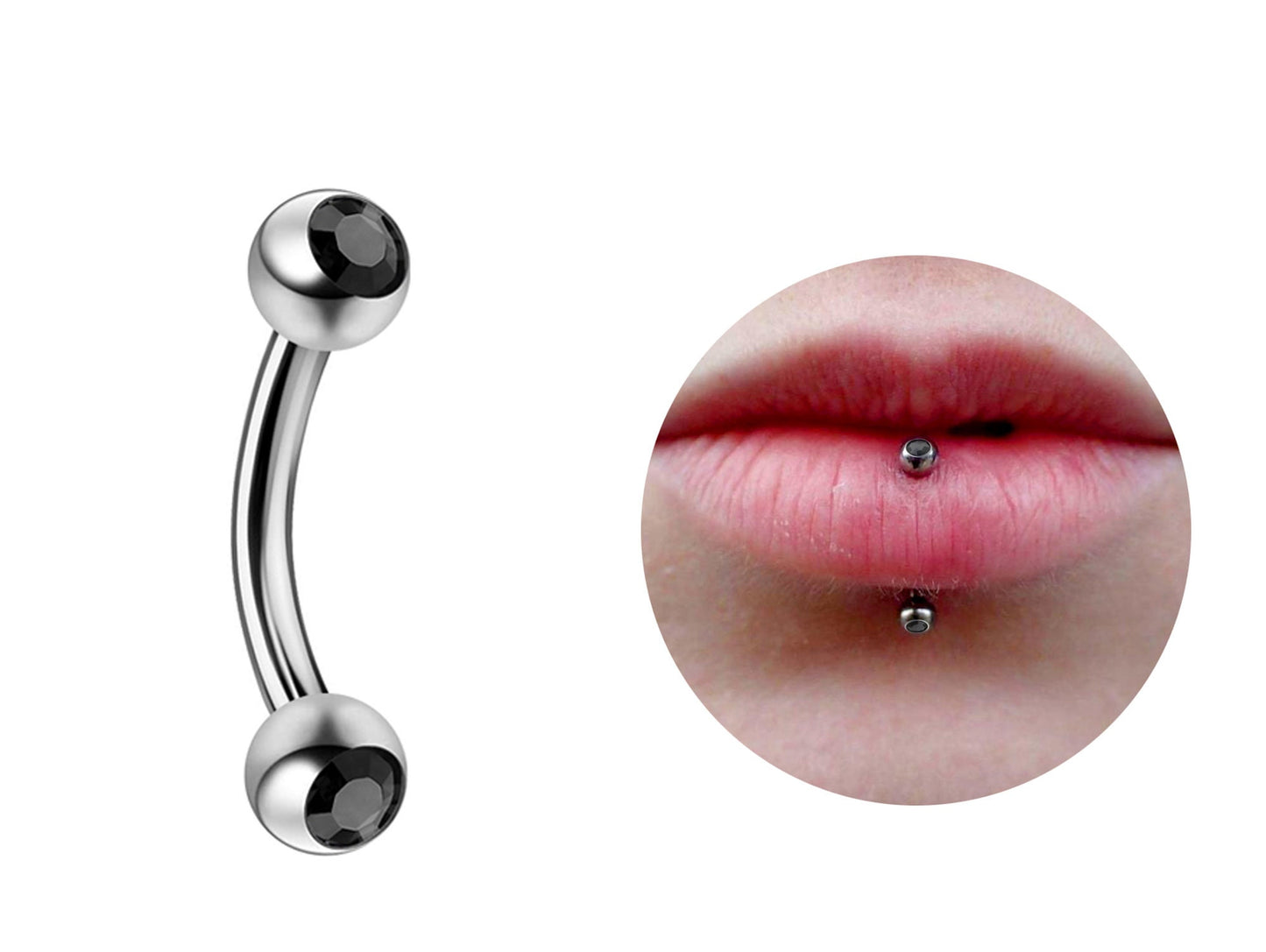 Titanium Lip Stud Vertical Labret Piercing with CZ Gem Ball - 18g 16g 14g Lip Piercing Curved Bar Lip Jewelry, Cartilage, Rook Earring