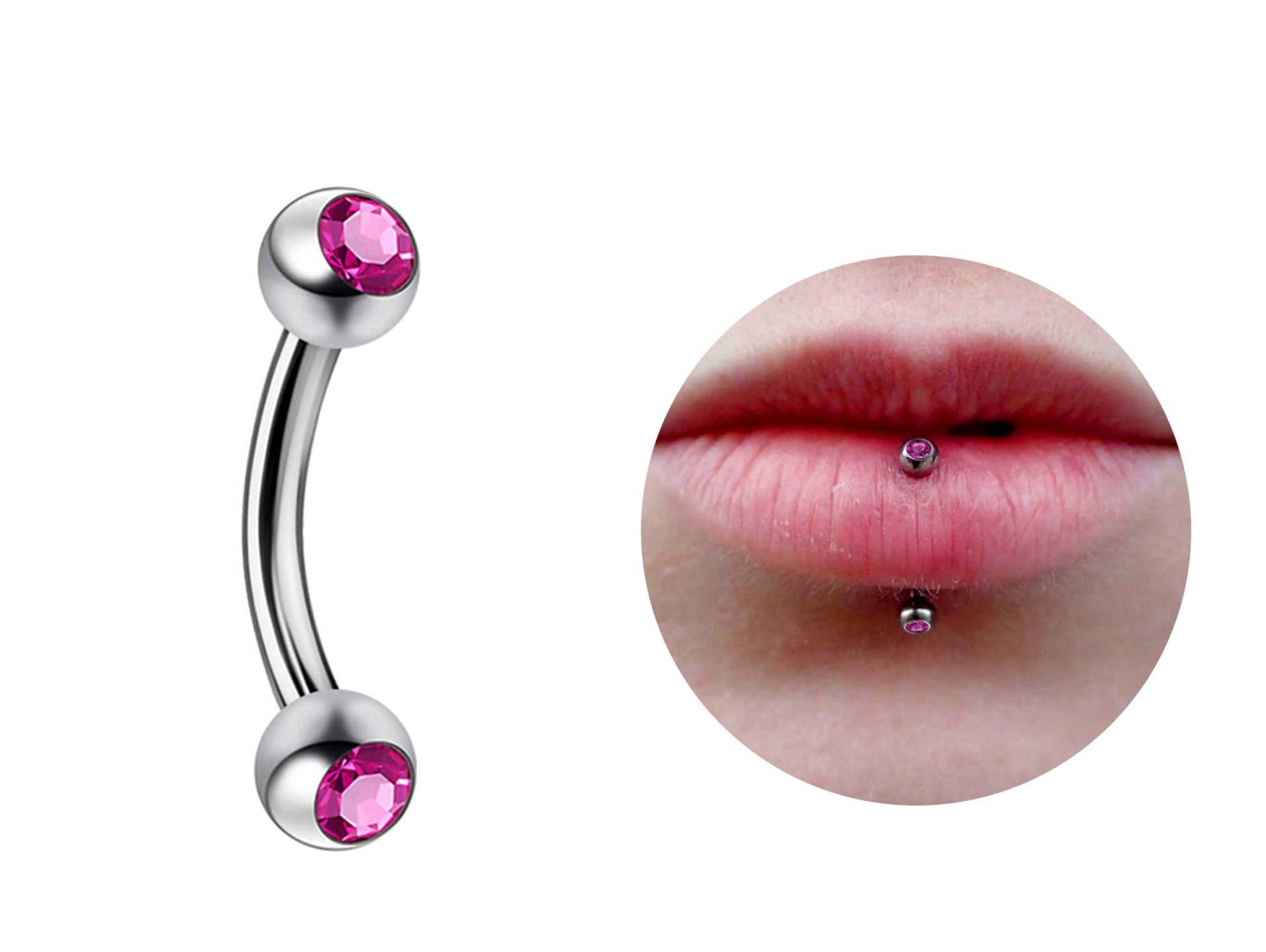 Titanium Lip Stud Vertical Labret Piercing with CZ Gem Ball - 18g 16g 14g Lip Piercing Curved Bar Lip Jewelry, Cartilage, Rook Earring