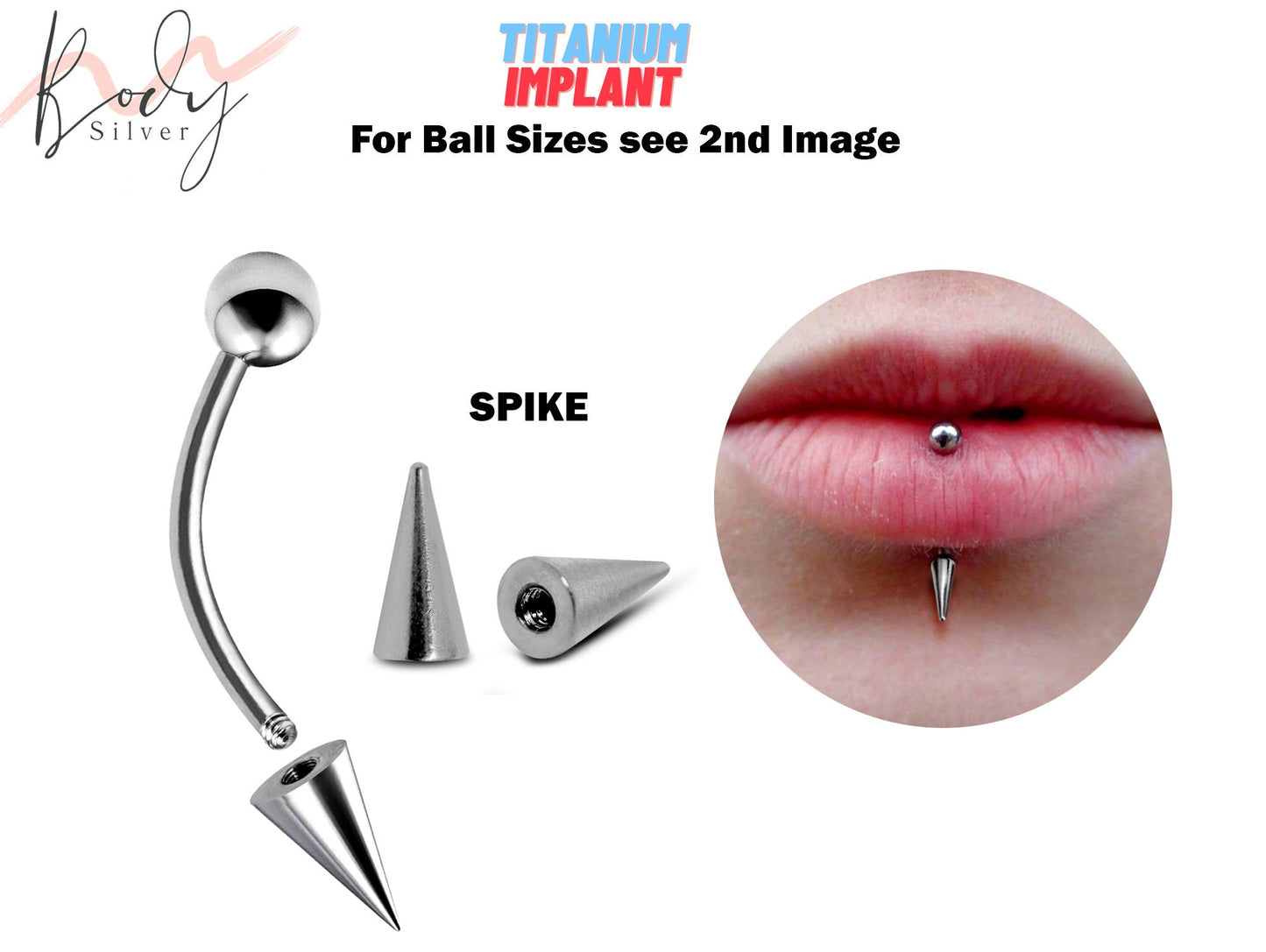 Titanium Cone / Spike Lip Ring Vertical Labret Piercing - 18g 16g 14g Long Spike Lip Piercing Curved Bar, Body Jewelry Also for Eyebrow Ring