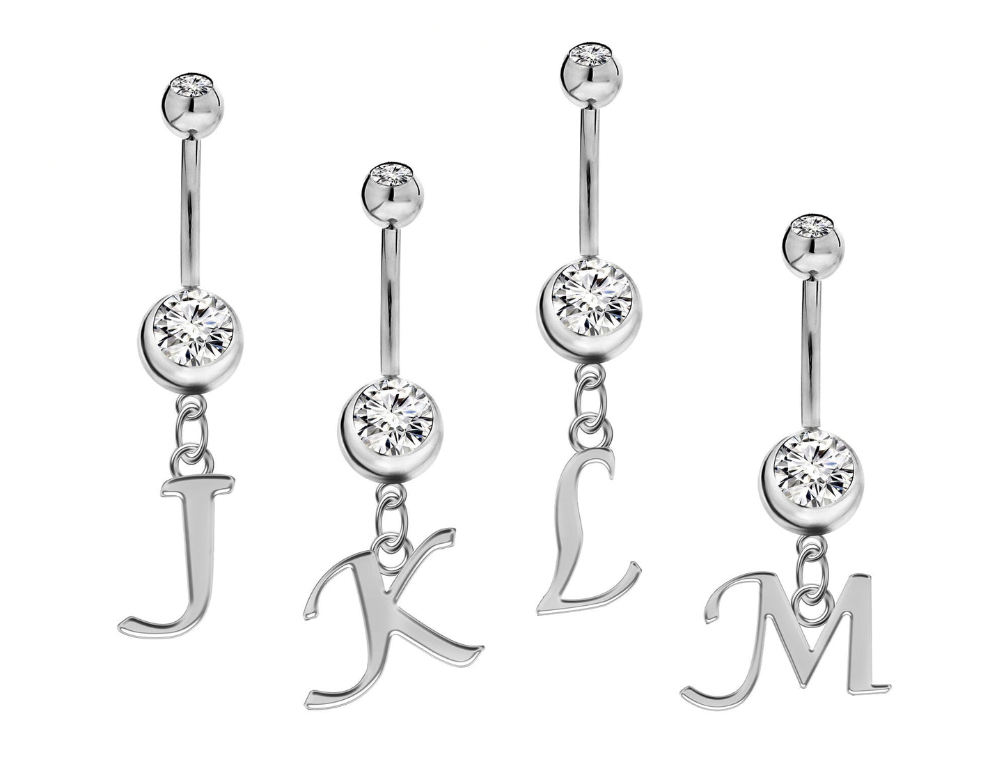 Titanium Navel Jewelry, Belly Button Jewelry - 14g Belly Bar with Dangle Sterling Silver Initial Letter Charm A-Z- Alphabet Belly Ring