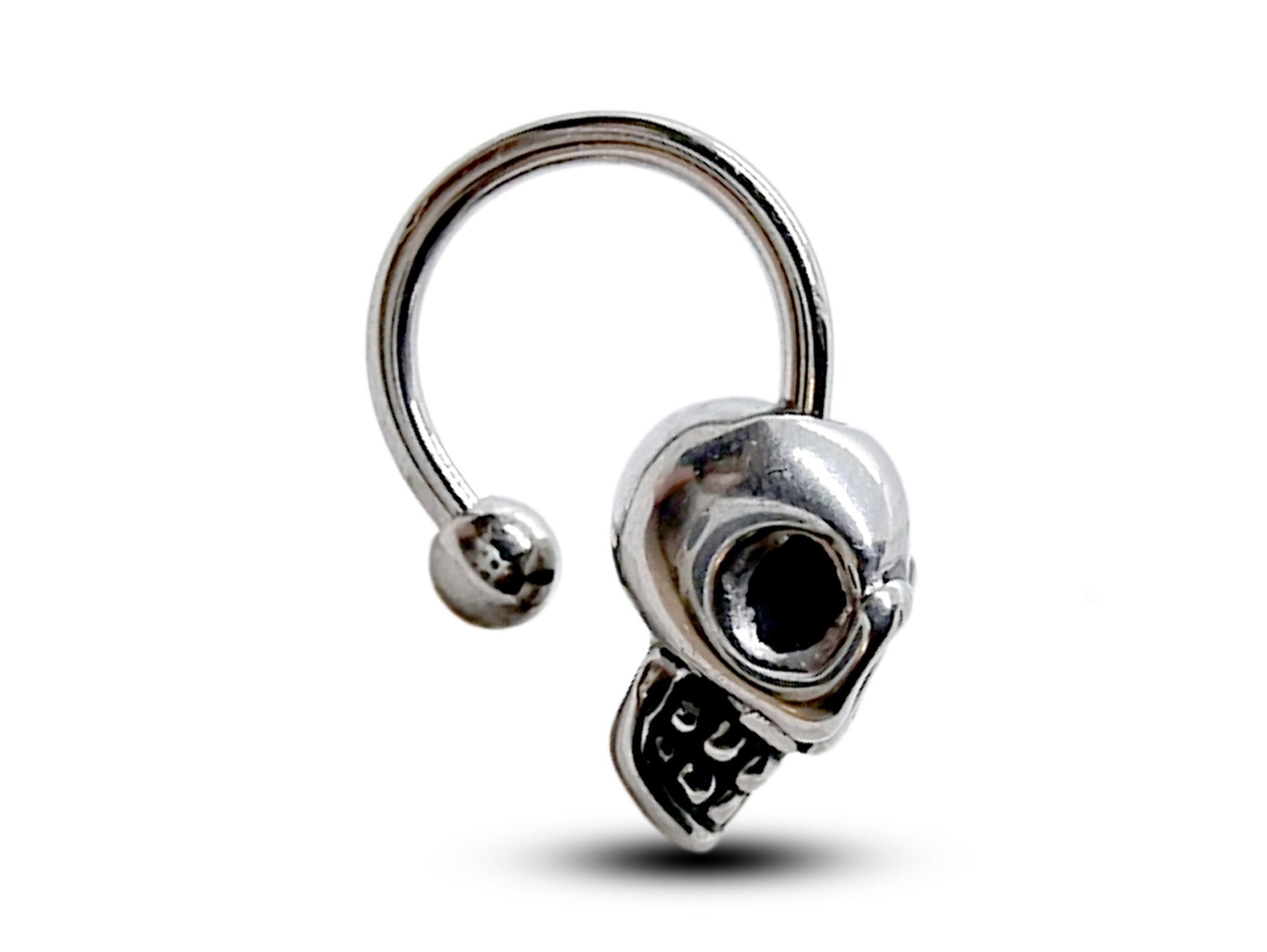 Titanium Skull Circular Barbell, Nose Septum Ring - 16g Horseshoe Ring Skull Head Piercing Also for Lip Ring, Helix Ring