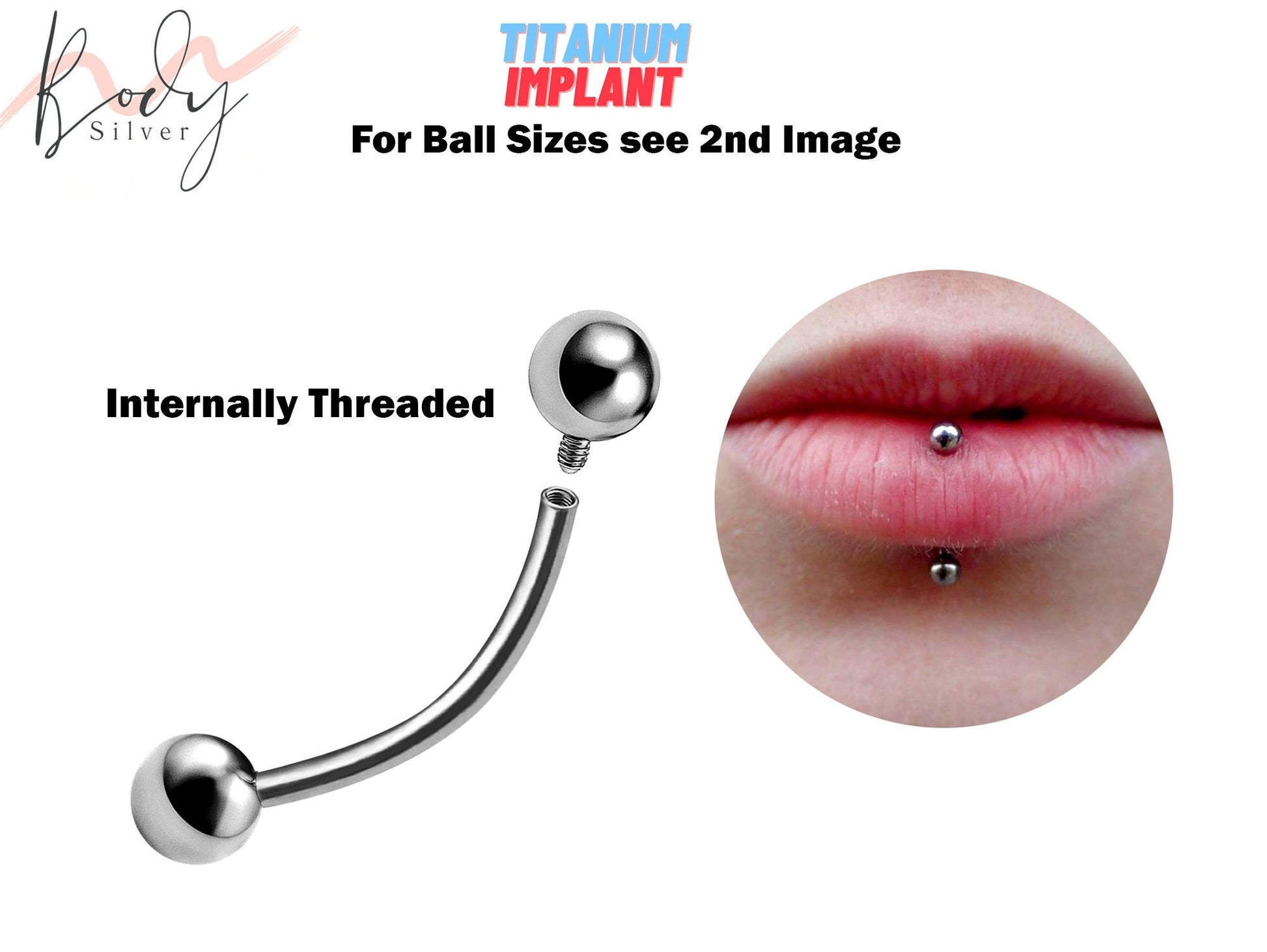 Titanium Lip Ring Vertical Labret Piercing Internal / External - 18g 16g 14g Lip Piercing Curved Bar, Body Jewelry Also for Eyebrow Ring