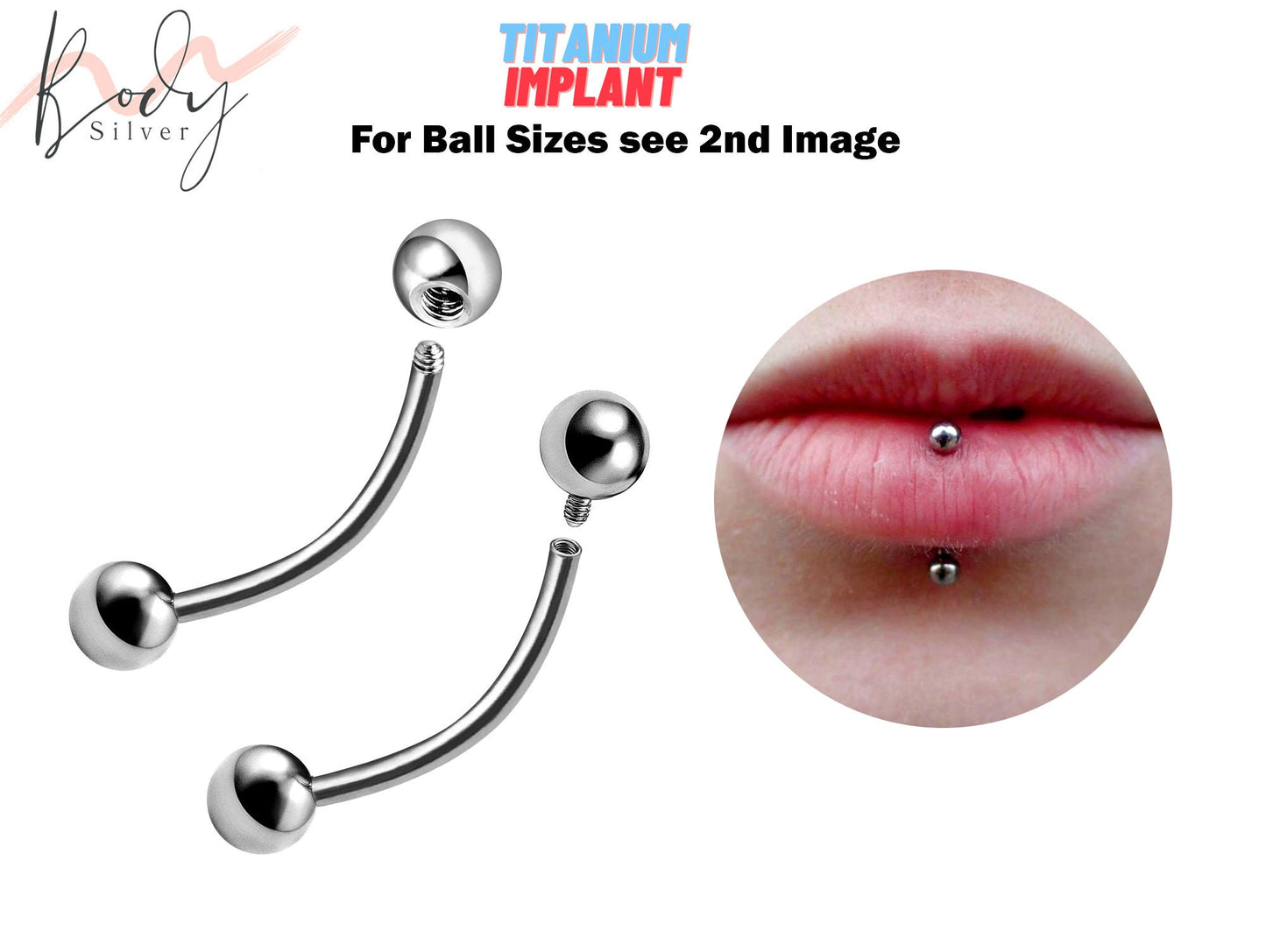 Titanium Lip Ring Vertical Labret Piercing Internal / External - 18g 16g 14g Lip Piercing Curved Bar, Body Jewelry Also for Eyebrow Ring