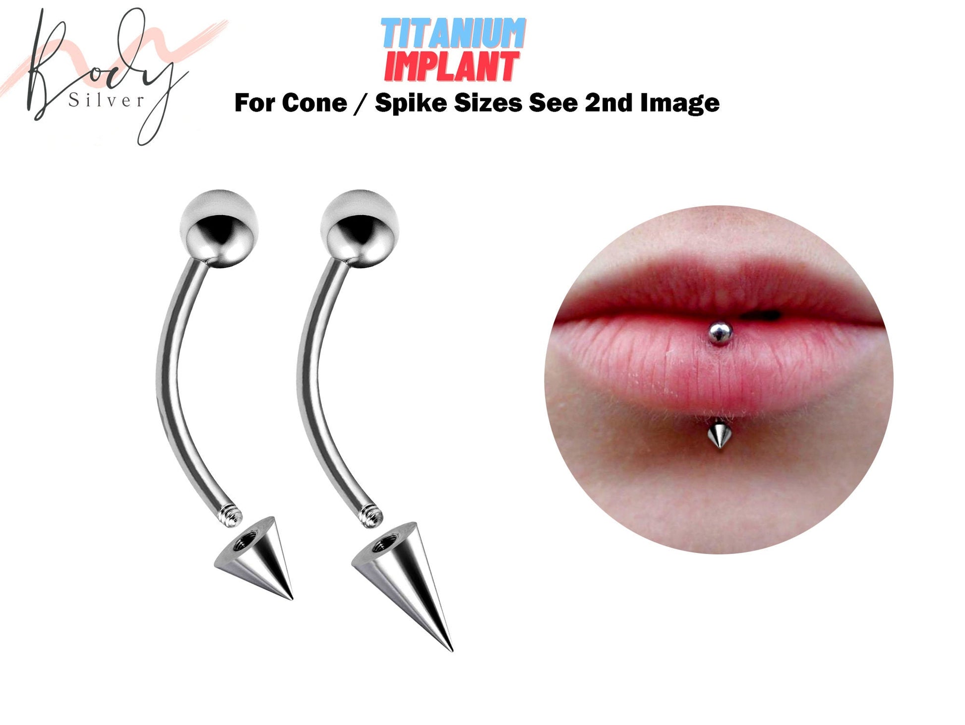 Titanium Cone Spike Lip Ring Vertical Labret Piercing 18g 16g