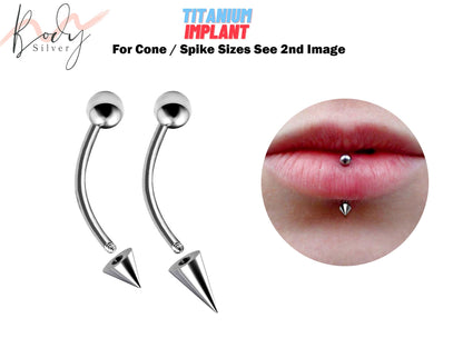 Titanium Cone / Spike Lip Ring Vertical Labret Piercing - 18g 16g 14g Long Spike Lip Piercing Curved Bar, Body Jewelry Also for Eyebrow Ring