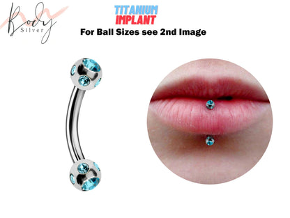 Titanium Vertical Labret Lip Ring with Multi Stone Ball Crystals - 18g 16g 14g Rook, Cartilage, Daith, Lip Piercing Curved Bar Lip Jewelry