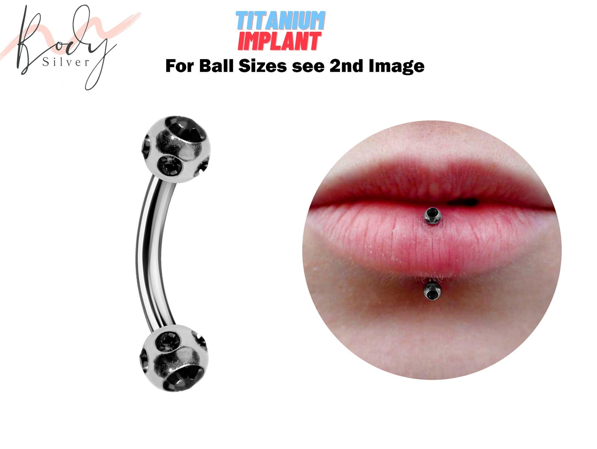 Titanium Vertical Labret Lip Ring with Multi Stone Ball Crystals - 18g 16g 14g Rook, Cartilage, Daith, Lip Piercing Curved Bar Lip Jewelry