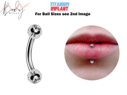 Titanium Vertical Labret Lip Ring with Multi Stone Ball Crystals - 18g 16g 14g Rook, Cartilage, Daith, Lip Piercing Curved Bar Lip Jewelry