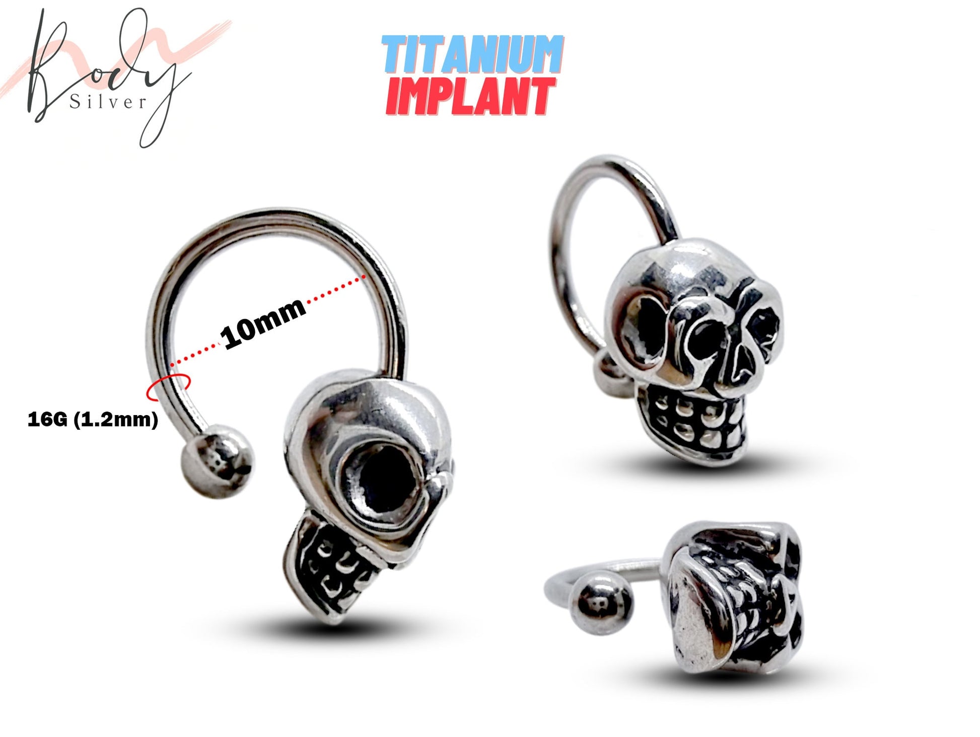 Titanium Skull Circular Barbell, Nose Septum Ring - 16g Horseshoe Ring Skull Head Piercing Also for Lip Ring, Helix Ring