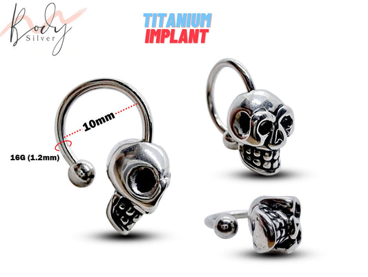 Titanium Skull Circular Barbell, Nose Septum Ring - 16g Horseshoe Ring Skull Head Piercing Also for Lip Ring, Helix Ring