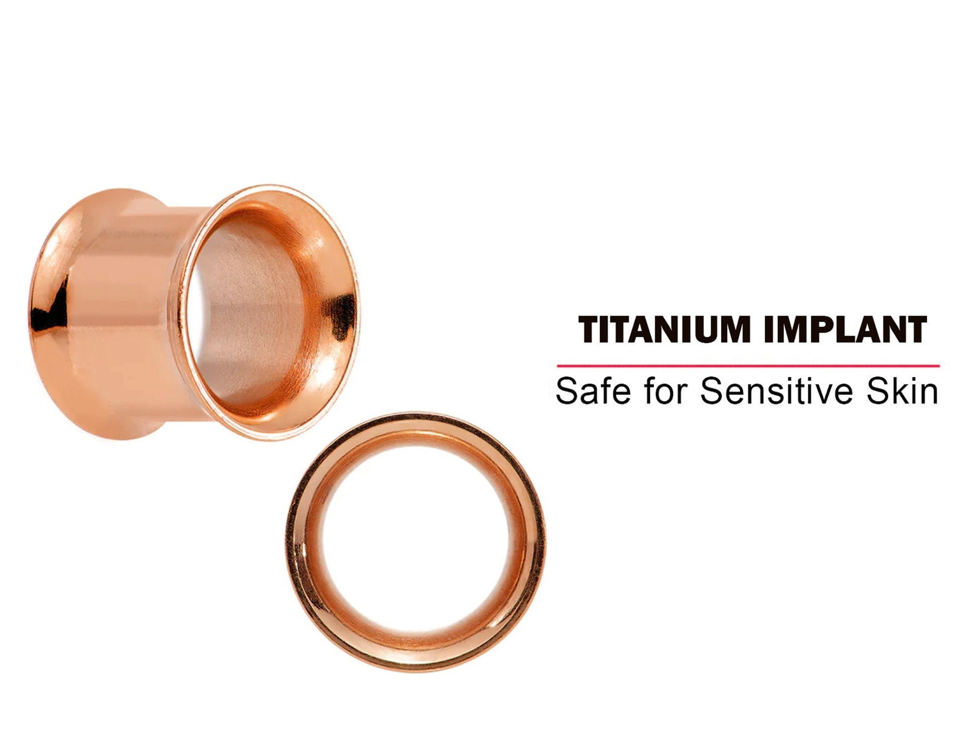 Double Flare Rose Gold Ear Plugs, Ear Stretchers Earrings - Titanium Steel Double Flared Tunnels, Eyelet, Taper - Rose Gold Plated