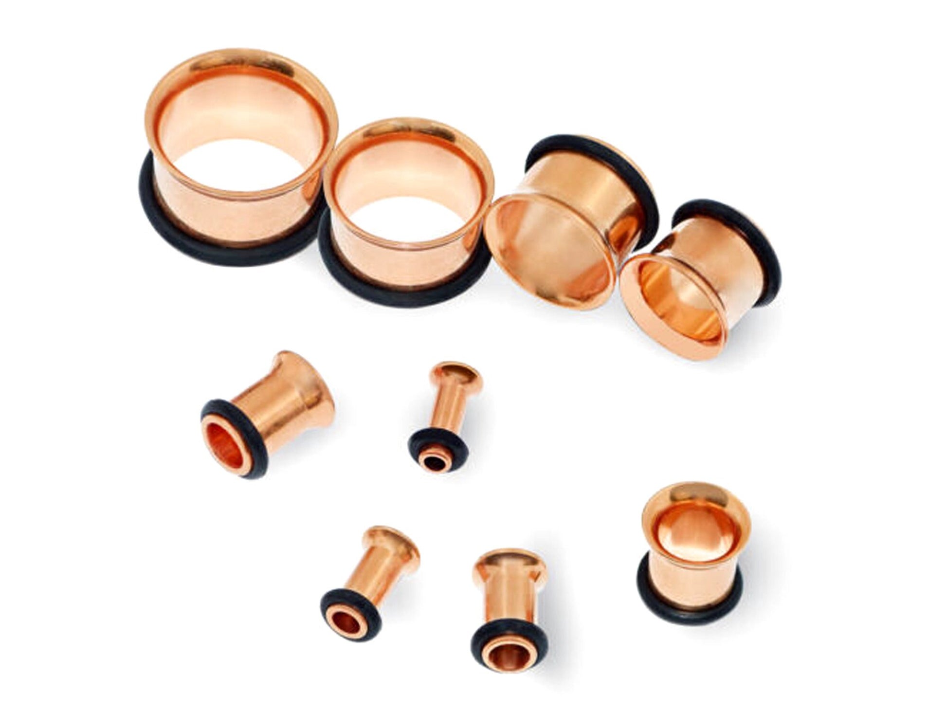 Single Flare Rose Gold Ear Plugs, Ear Stretchers Earrings - Titanium Steel Single Flared Tunnels, Eyelet, Taper Screw - Rose Gold Plated