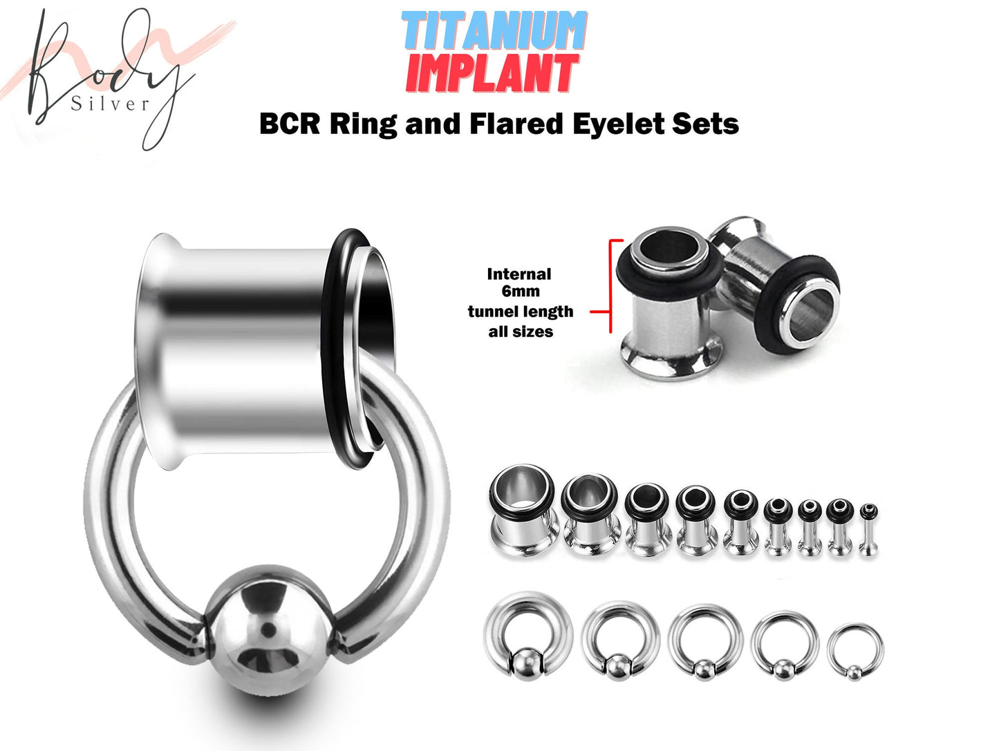 Single Flare Ear Plugs with BCR Ring, Captive Bead Ring Sets - Titanium Steel Ear Eyelets & Ball Closure Ring - Gauge and Plugs Earrings