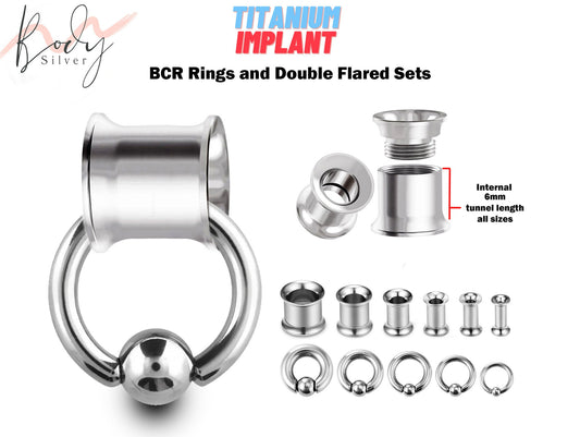 Double Flare Ear Plugs with BCR Ring, Captive Bead Ring Sets - Titanium Steel Ear Tunnels & Ball Closure Ring - Gauge and Plugs Earrings