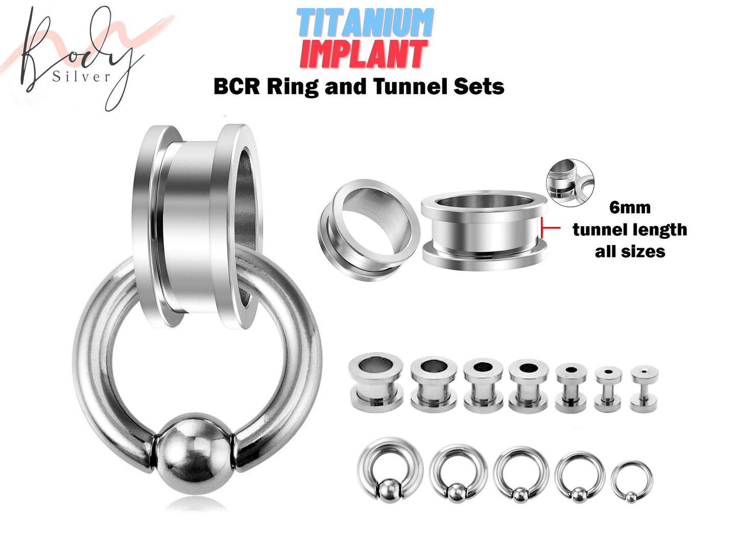 Flesh Tunnels Earring with BCR Ring, Captive Bead Ring Sets - Titanium Steel Ear Plugs & Ball Closure Ring - Gauge and Plugs Earrings