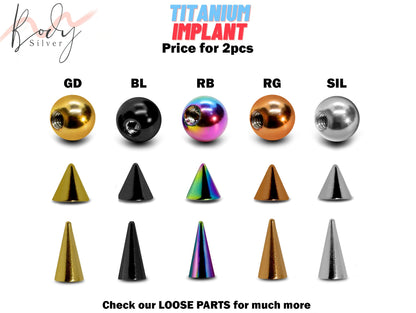 Titanium Piercing Balls, Spike and Cone - 2pcs Threaded Loose parts Body Piercing Replacement for Externally Threaded Barbell labret, Septum